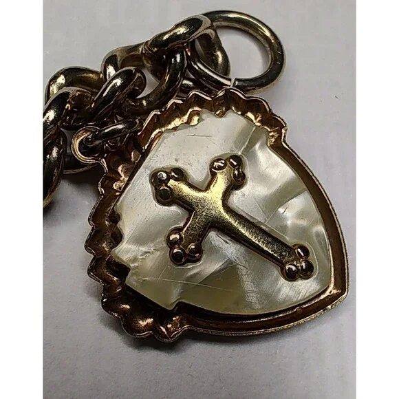 Vintage Gold Tone Charm Bracelet Airplane Cruise Ship Train Engine Florida Cross - Picture 7 of 13